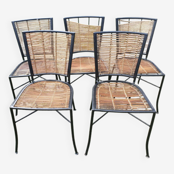 5 welded metal and rattan garden chairs