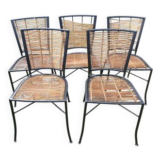 5 welded metal and rattan garden chairs