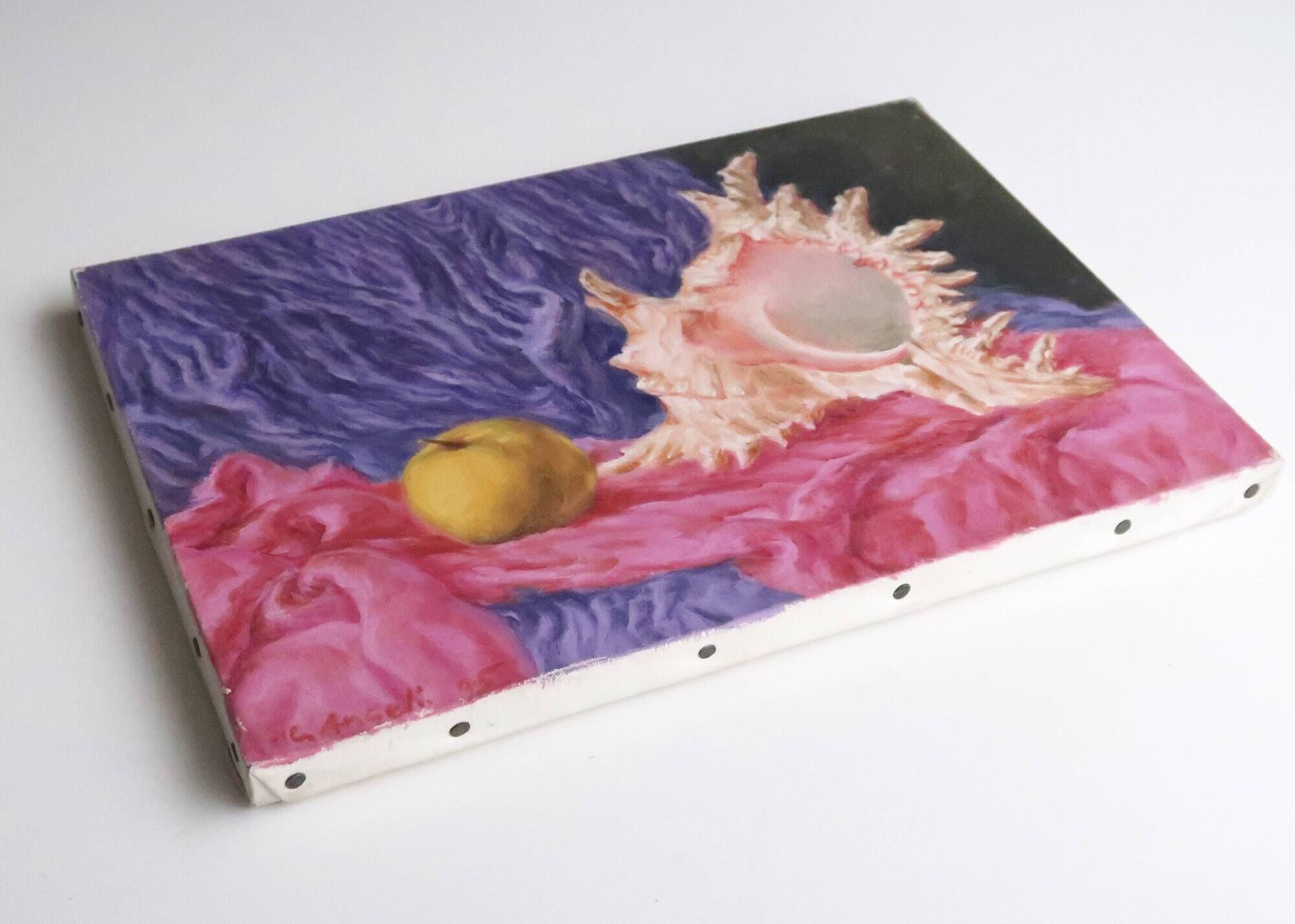 Painting, still life with shell by Cécile Angeli, 90s