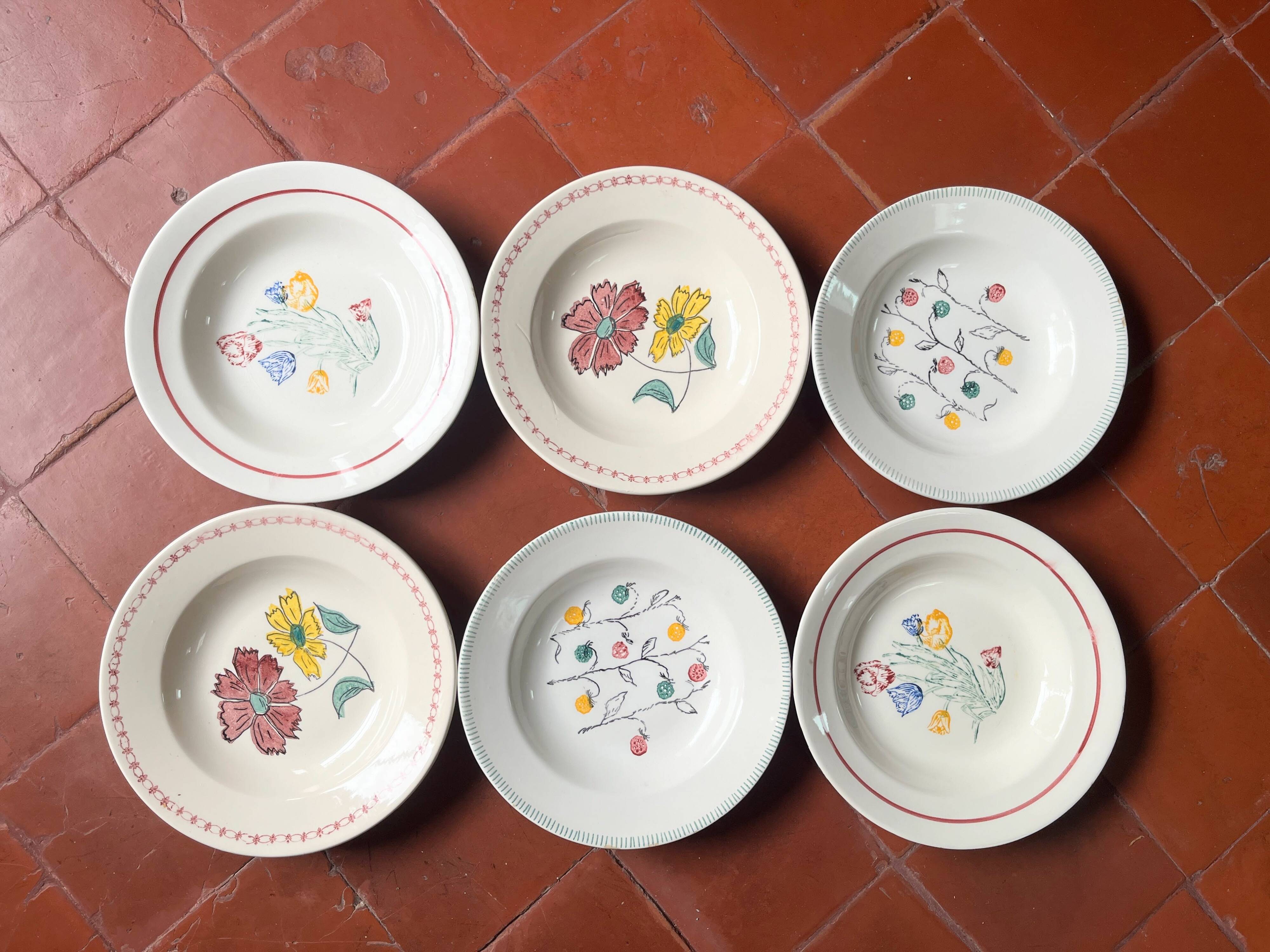 6 vintage ceramic deep plates