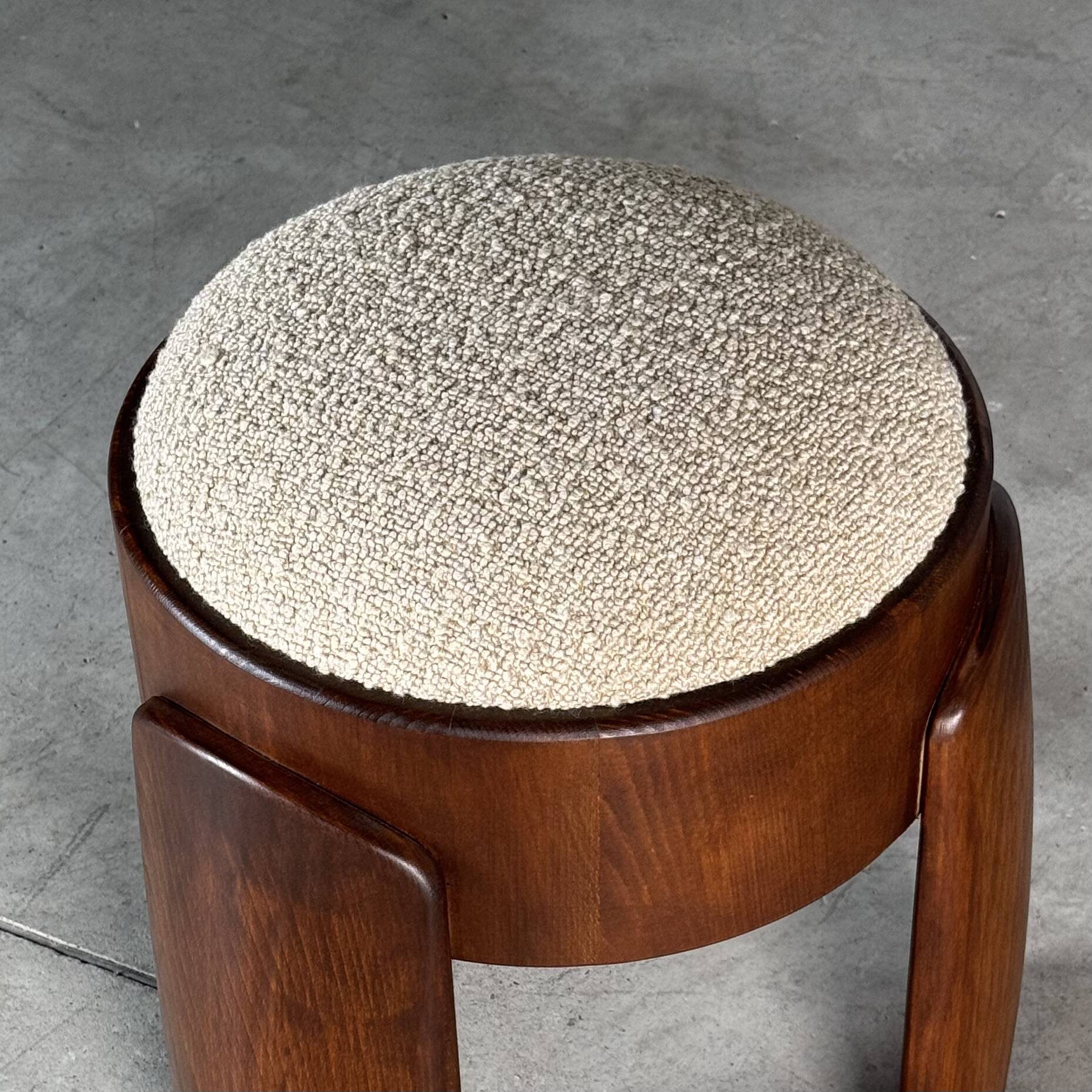 Sculptural Ash Wood Stool with Dedar Milano Bouclè