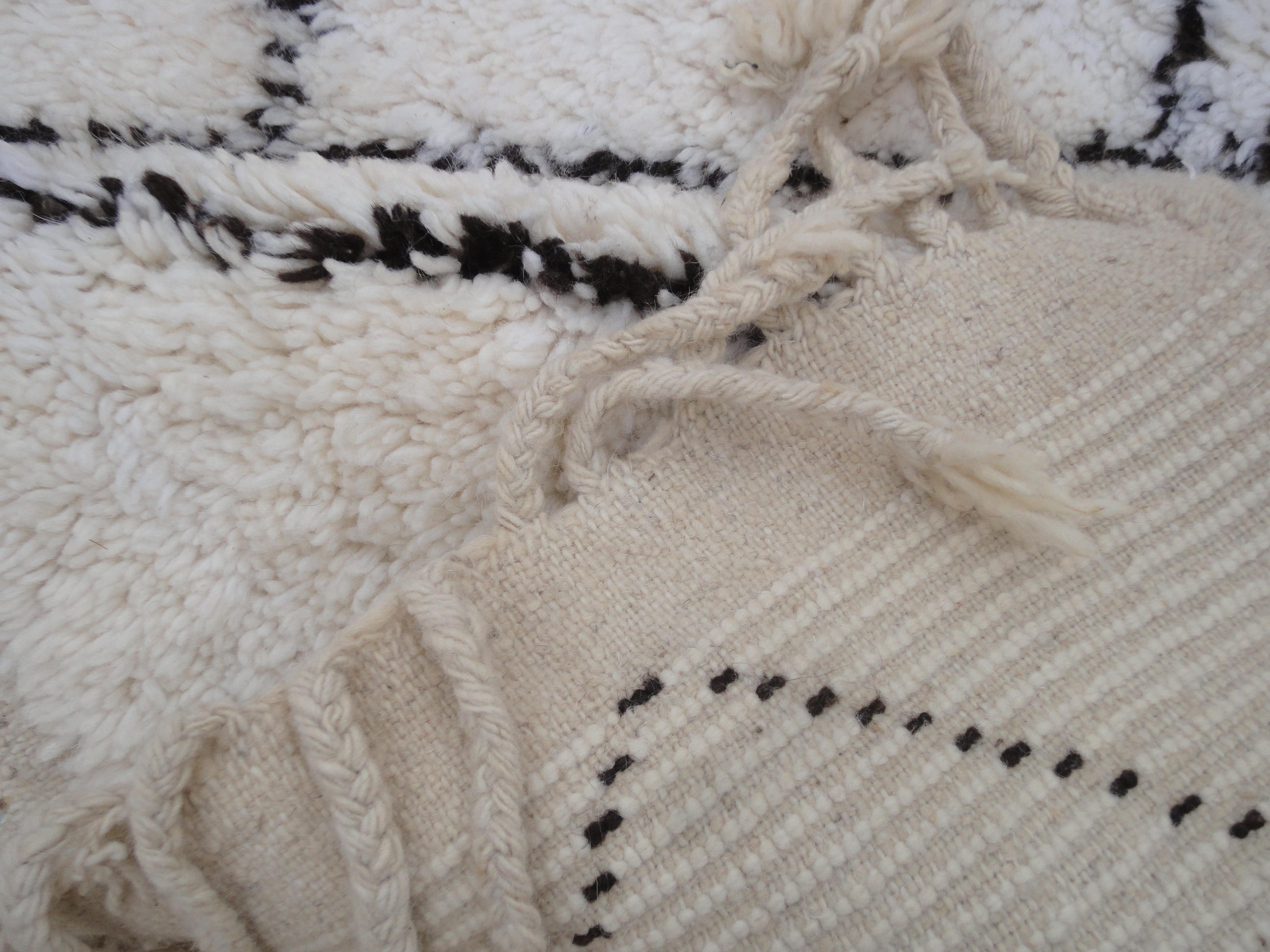 Moroccan beni ourain vintage berber carpet with dark brown diamond 313 x 200 cm