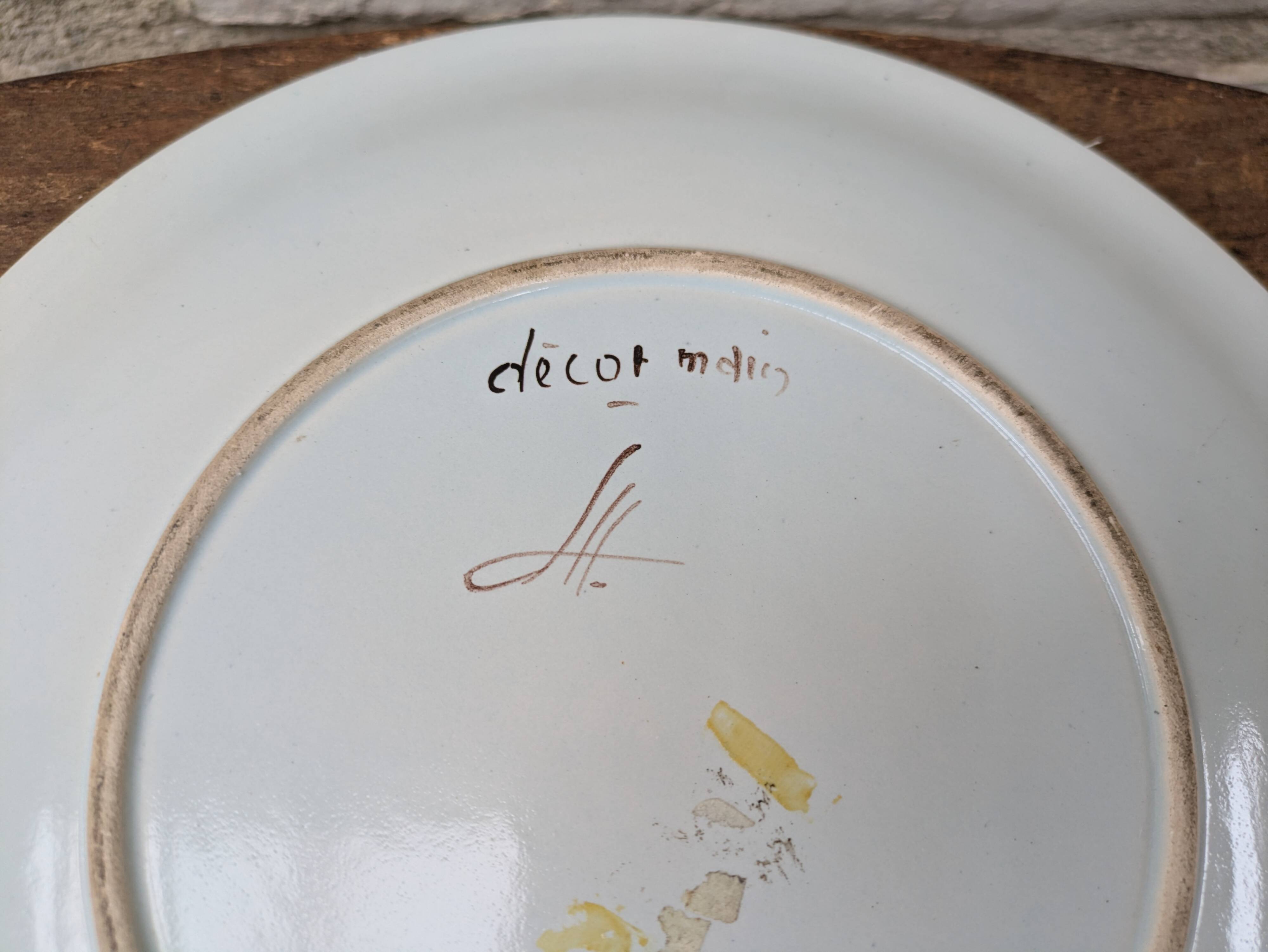 Plate with hand-painted flower bouquet on light blue background 25cm