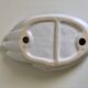 Empty white enamelled ceramic pocket in the shape of a large hand, 1990