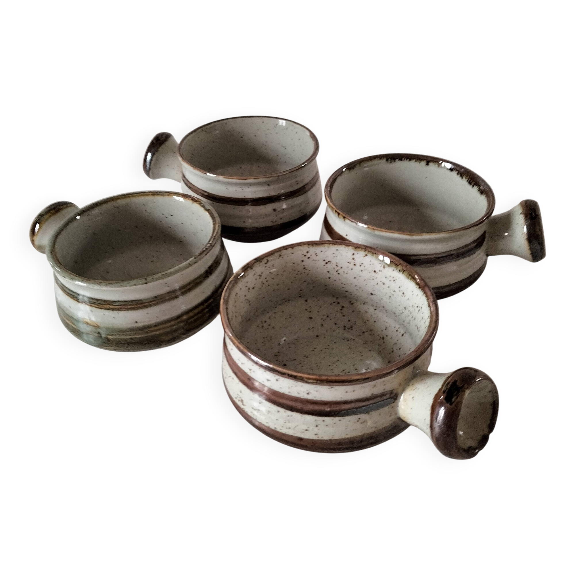 4 caquelons en grès émaillé, esprit wabi-sabi, années 70