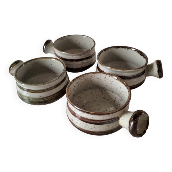 4 caquelons en grès émaillé, esprit wabi-sabi, années 70