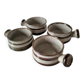 4 glazed stoneware fondue pots, wabi-sabi style, 1970s