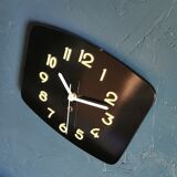Rectangular vintage formica wall pendulum clock "Phosphorescent black"