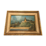 Oil painting marine style chapel of poulgoazec signed lislet
