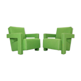Set of 2 green "utrecht" lounge chairs Gerrit Rietveld for Cassina, 1980's italy