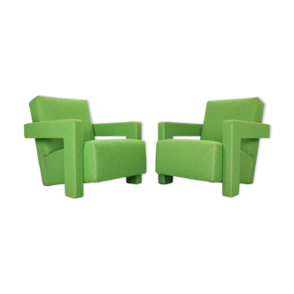 Set of 2 green "utrecht" lounge chairs Gerrit Rietveld for Cassina, 1980's italy