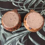 Duo of brown stoneware tealight holders with handle