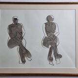 Dessin original à l'encre et lavis, encadré, 36 x 45 cm