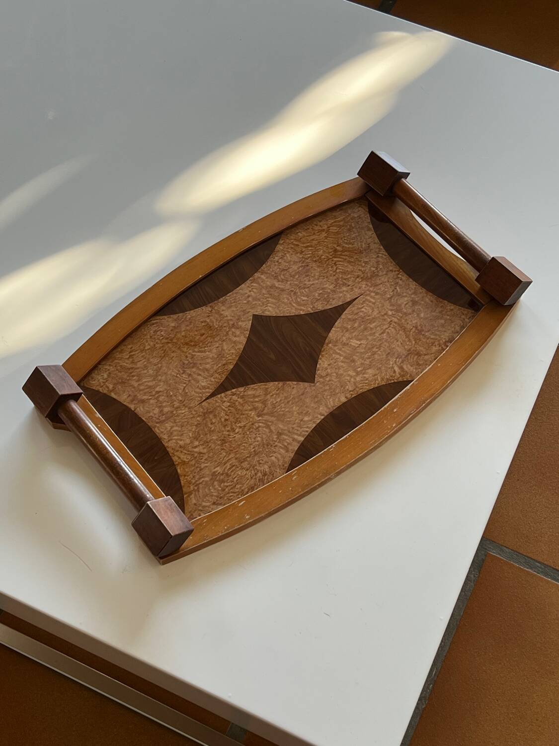 Vintage wooden marquetry tray - art deco