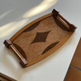 Plateau marqueterie en bois vintage - art déco
