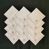 Lot de 12 serviettes de table broderie fleur