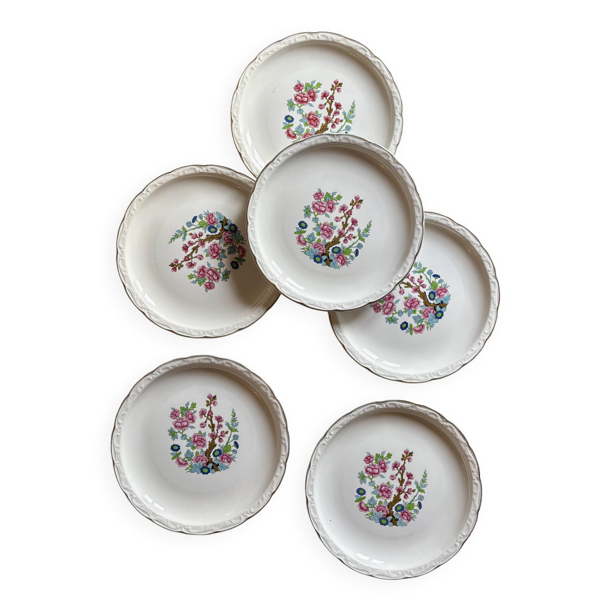 Set of 6 vintage deep plates, "Indian Tree" pattern by Digoin.