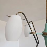 Opaline glass and brass chandelier mid-century Stilux Milano 1950s