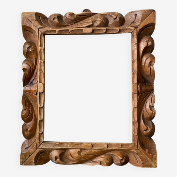 Antique handcarved frame   solid wood 33.5  x 29 cm  opening measurements 23.5 cm x 19 cm cedar wood