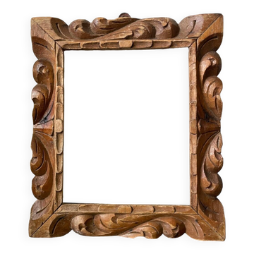 Cadre ancien sculpté à la main en bois massif 33,5 x 29 cm dimensions ouverture 23,5 cm x 19 cm bois de cèdre