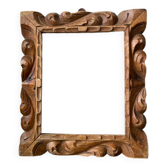 Antique handcarved frame   solid wood 33.5  x 29 cm  opening measurements 23.5 cm x 19 cm cedar wood