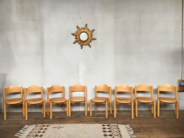 8 chaises enfant vintage rétro années 60 mobilier en bois
