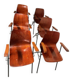 Set of 6 Airborne chairs in moulded plywood, 1950s.