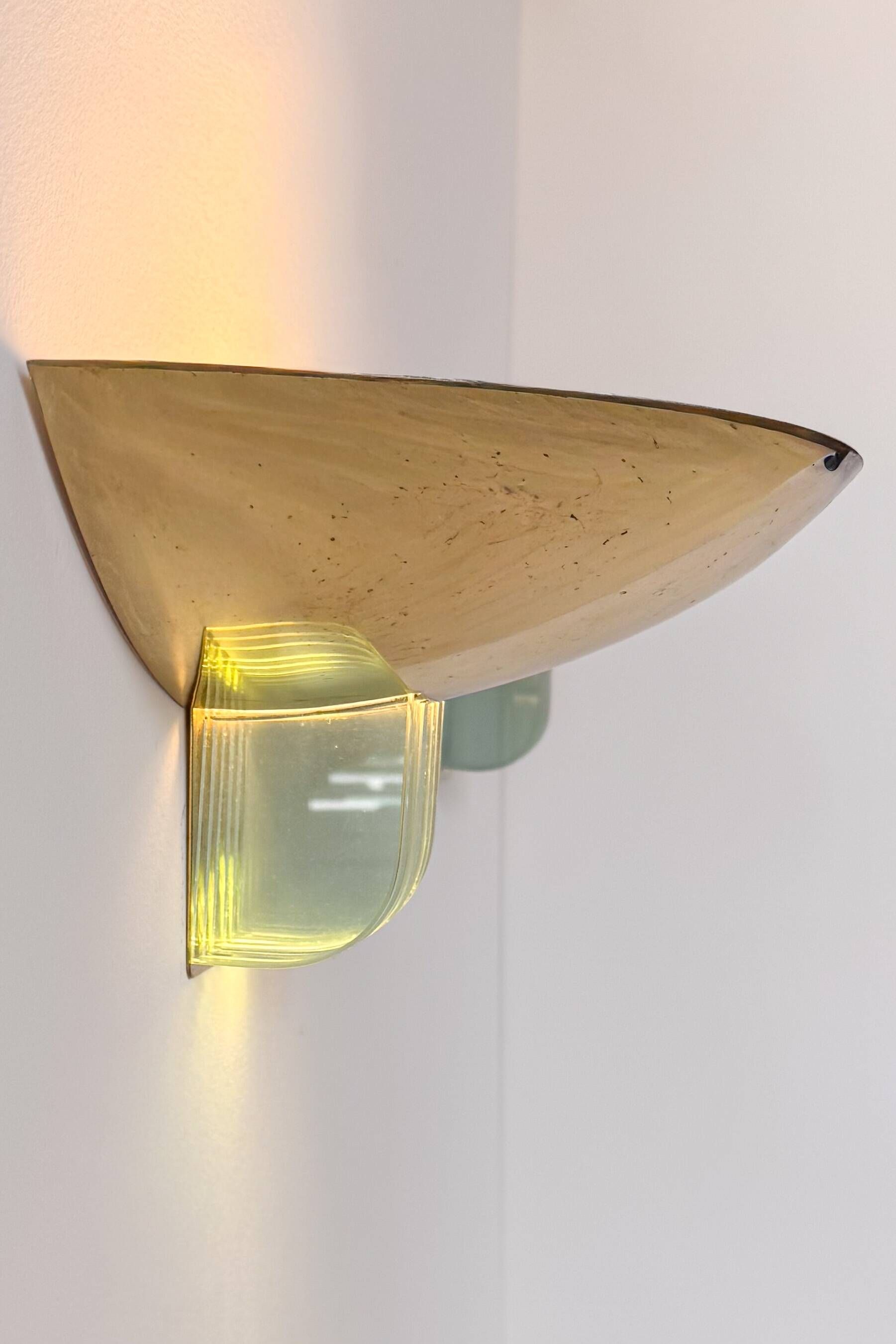 Pair of vintage brass and glass wall lights, France 1970.