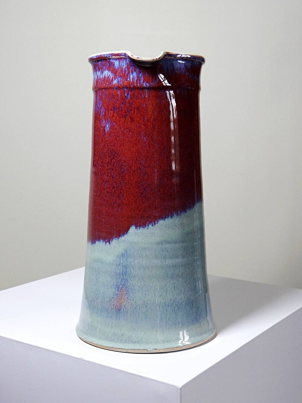 Large stoneware art jug by Lévéjac, Michel Goldstyn, flamed oxblood glaze