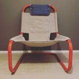 Vintage Swedish steel tubular lounge chair 1980