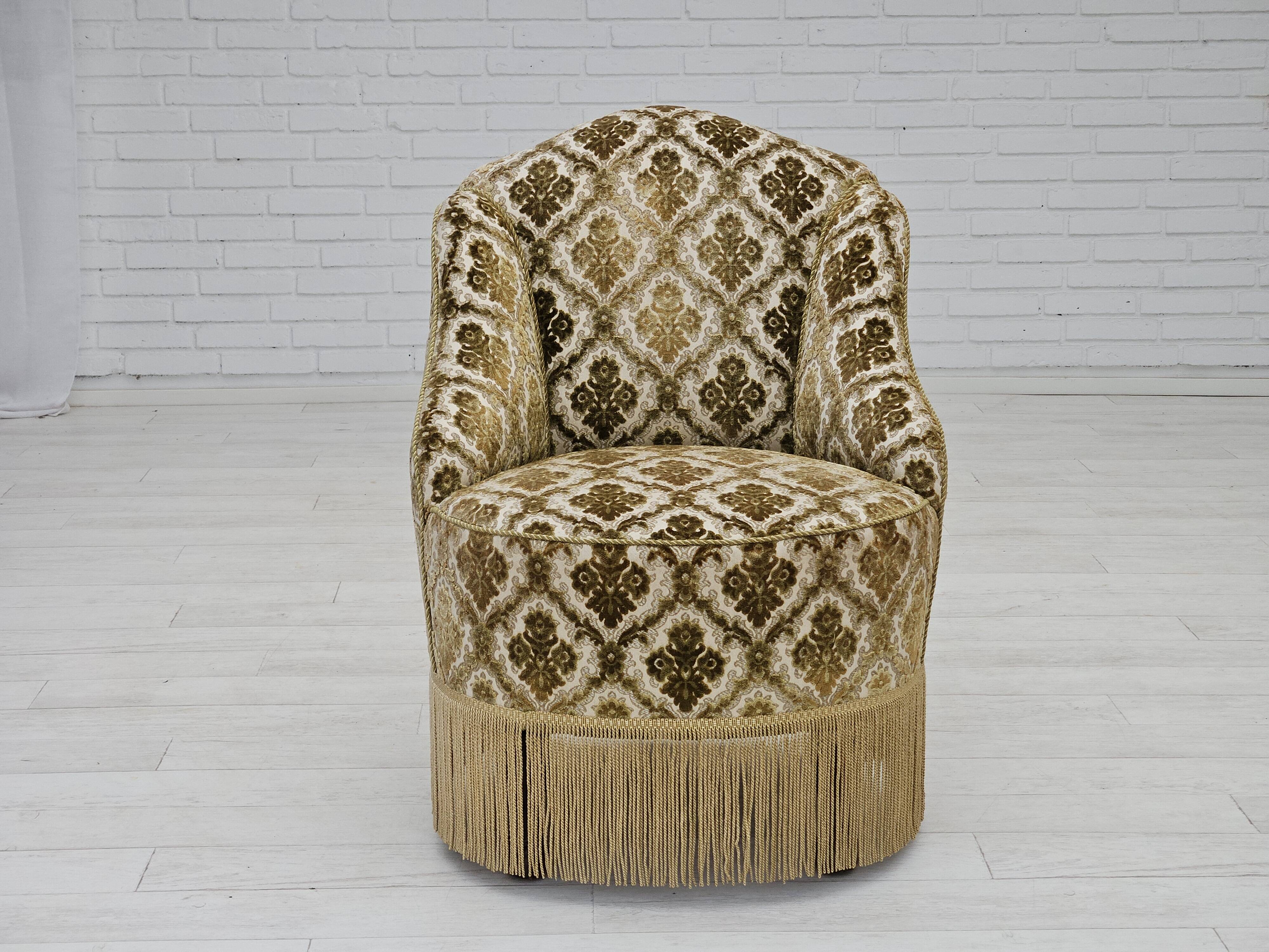 1950s, Danish lounge chair, furniture velour, ash wood legs.