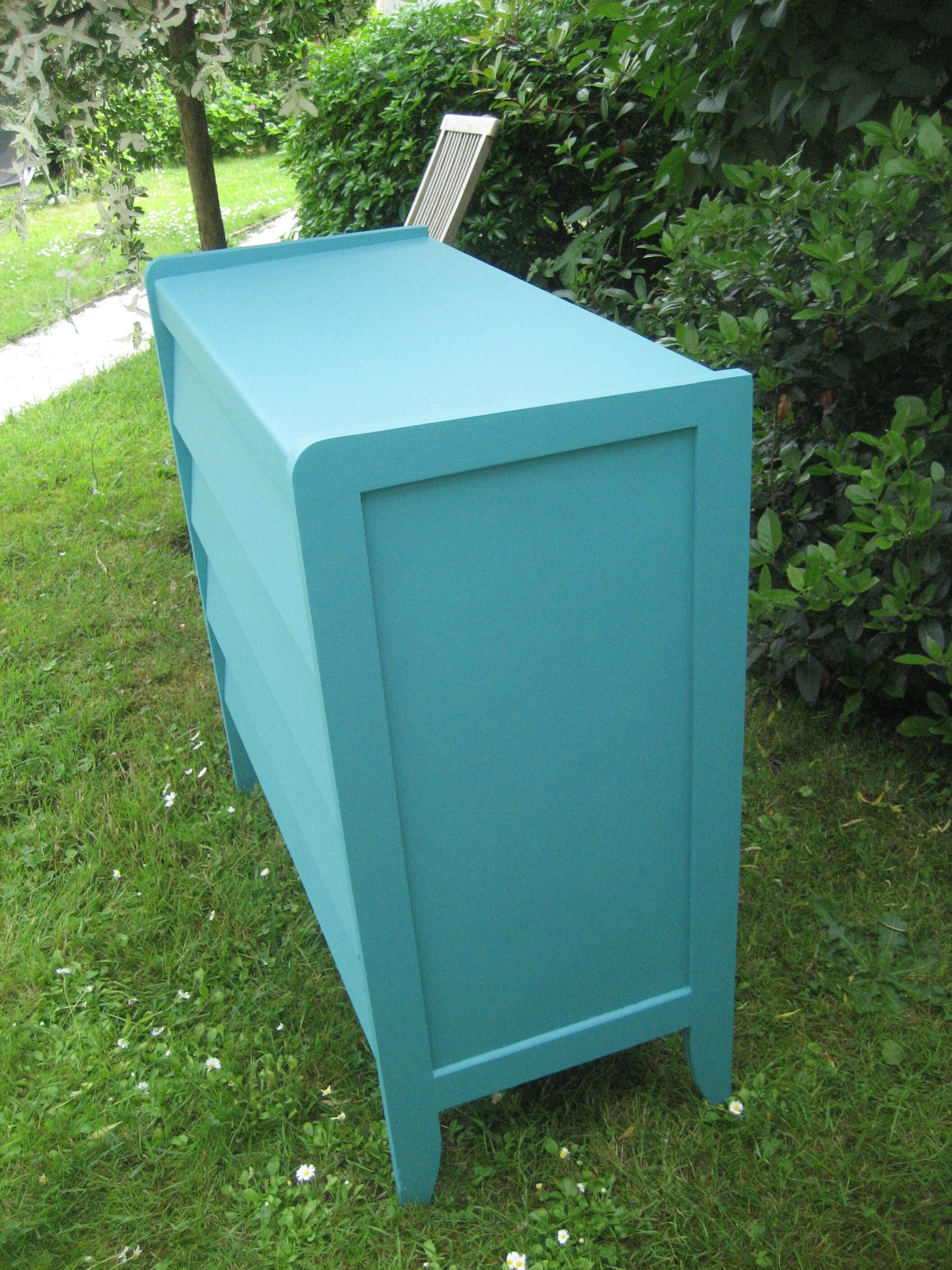 Commode années 60 70 repeinte en bleu