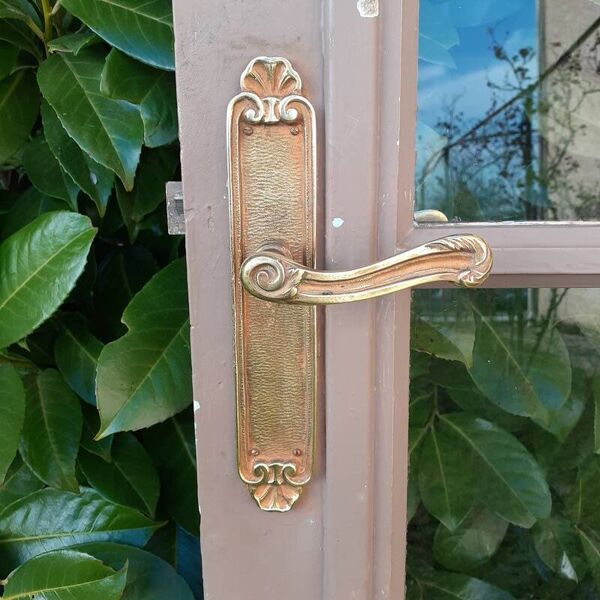 Porte ancienne de communication vitrée moulurée 221x83cm 15 petits carreaux