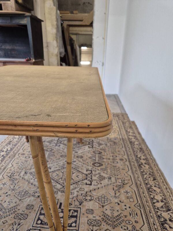 Table de salle à manger pieds compas en rotin, 1950