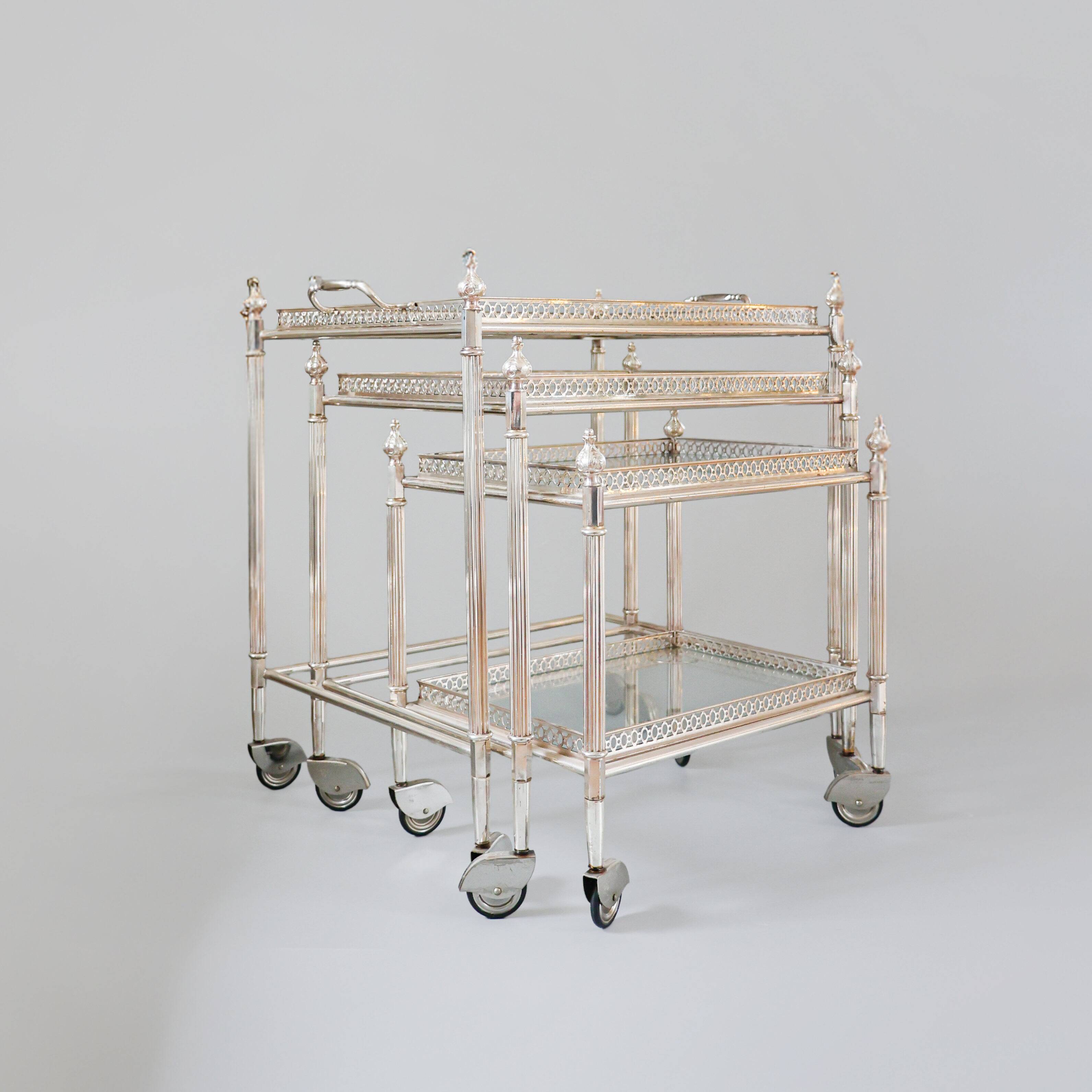 French neoclassical style nest of bar carts, 1960s.
