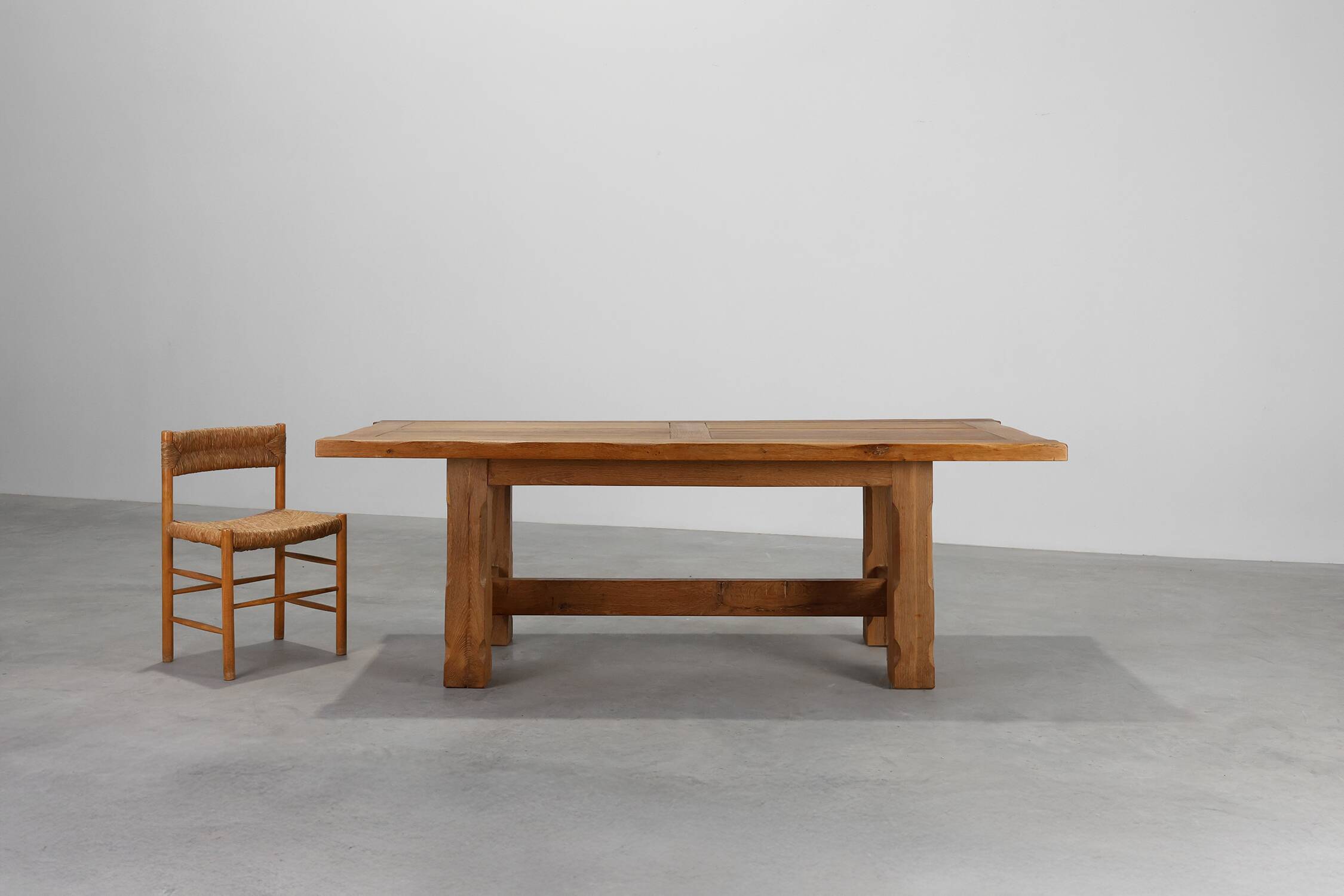 Brutalist Mid-century Oak Dining Table, Belgium 1960s