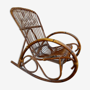 Rocking-chair 70s brown rattan