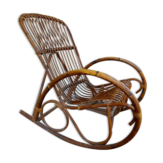 Rocking-chair 70s brown rattan