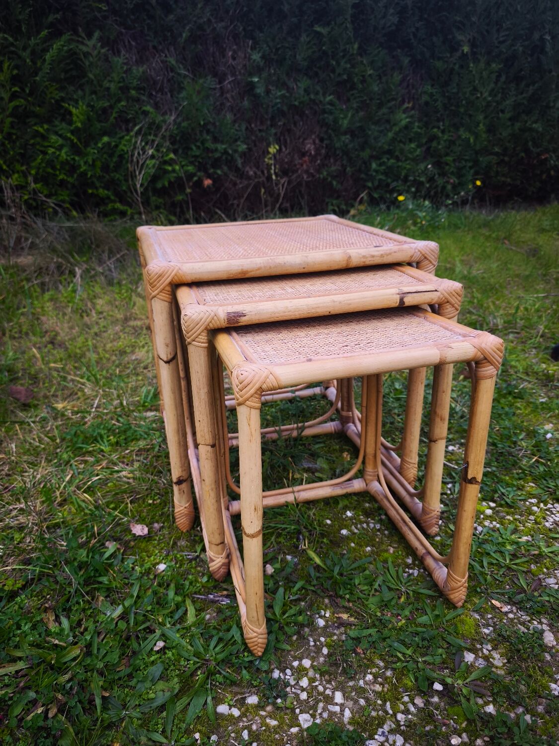 3 nesting rattan tables