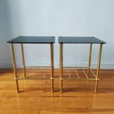 Pair of vintage 70s glass and brass sofa ends