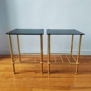 Pair of vintage 70s glass and brass sofa ends