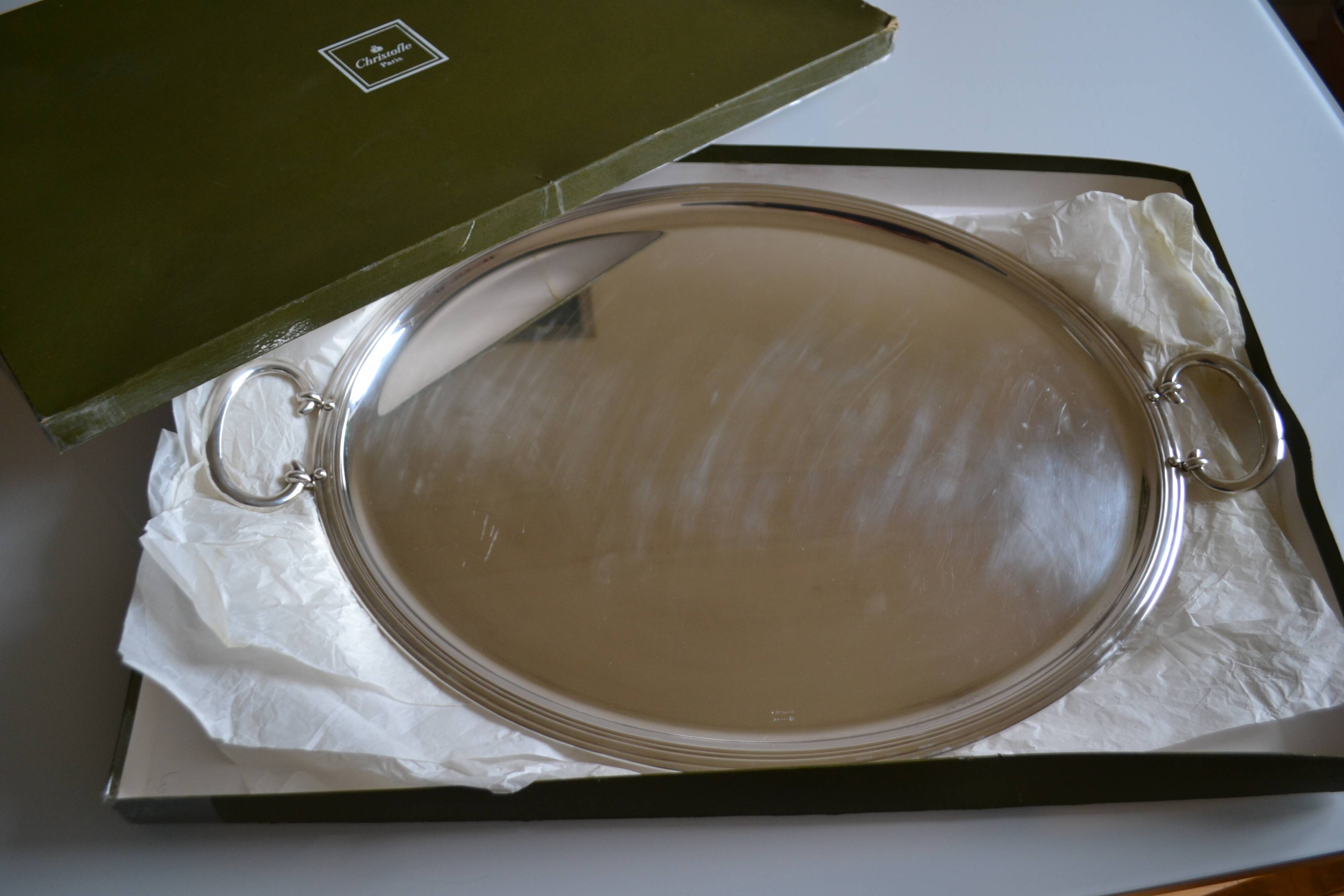 Christofle Silver-plated metal serving tray + box 64 x 42 cm