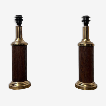 Paire de lampes de table suédoises en bois et laiton
