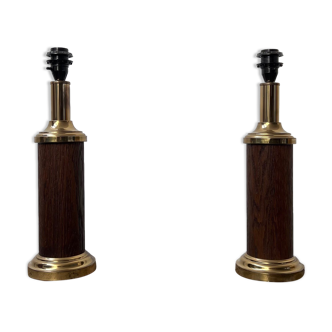 Pair of mid-century swedish wood and brass table lamps