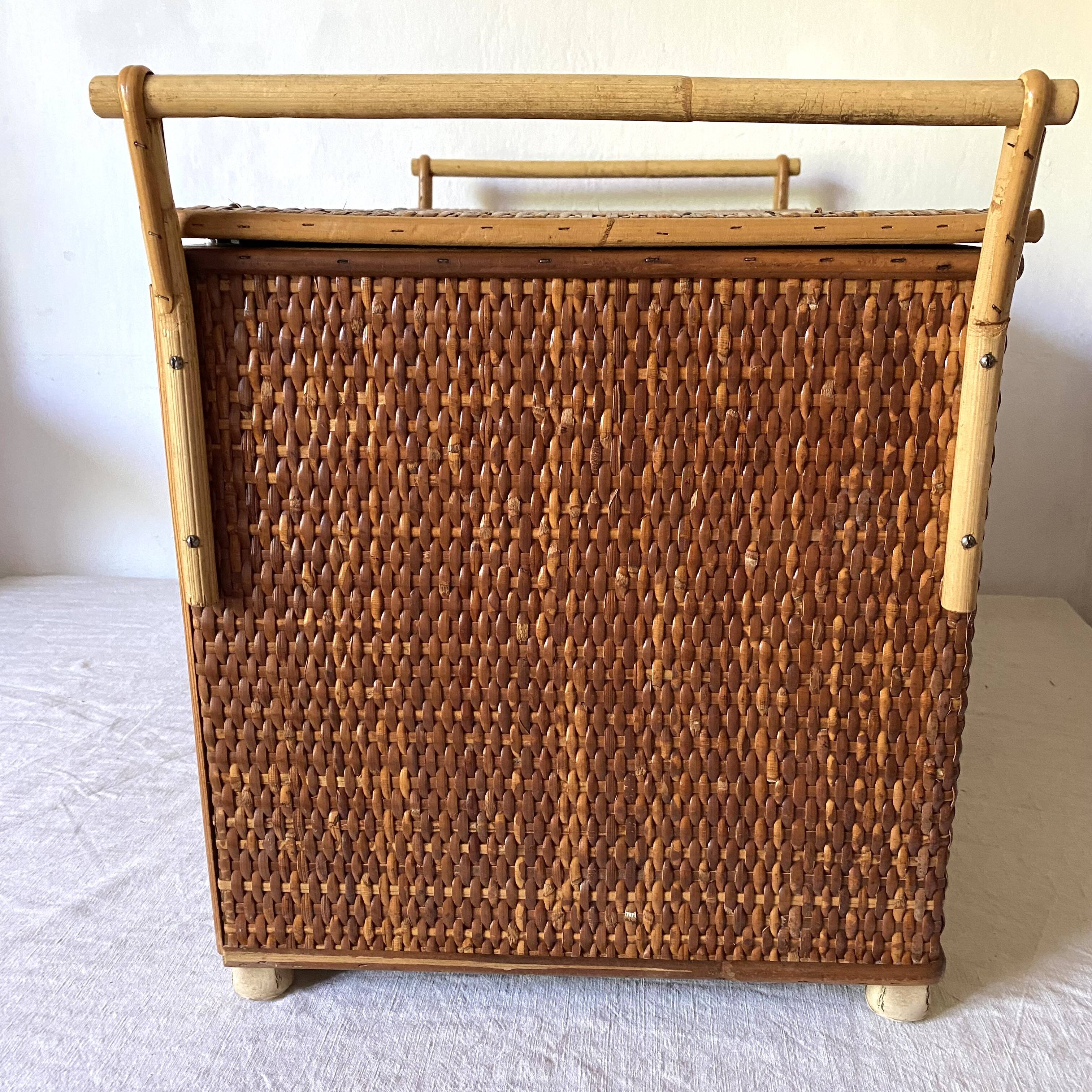 Vintage rattan cane bench chest