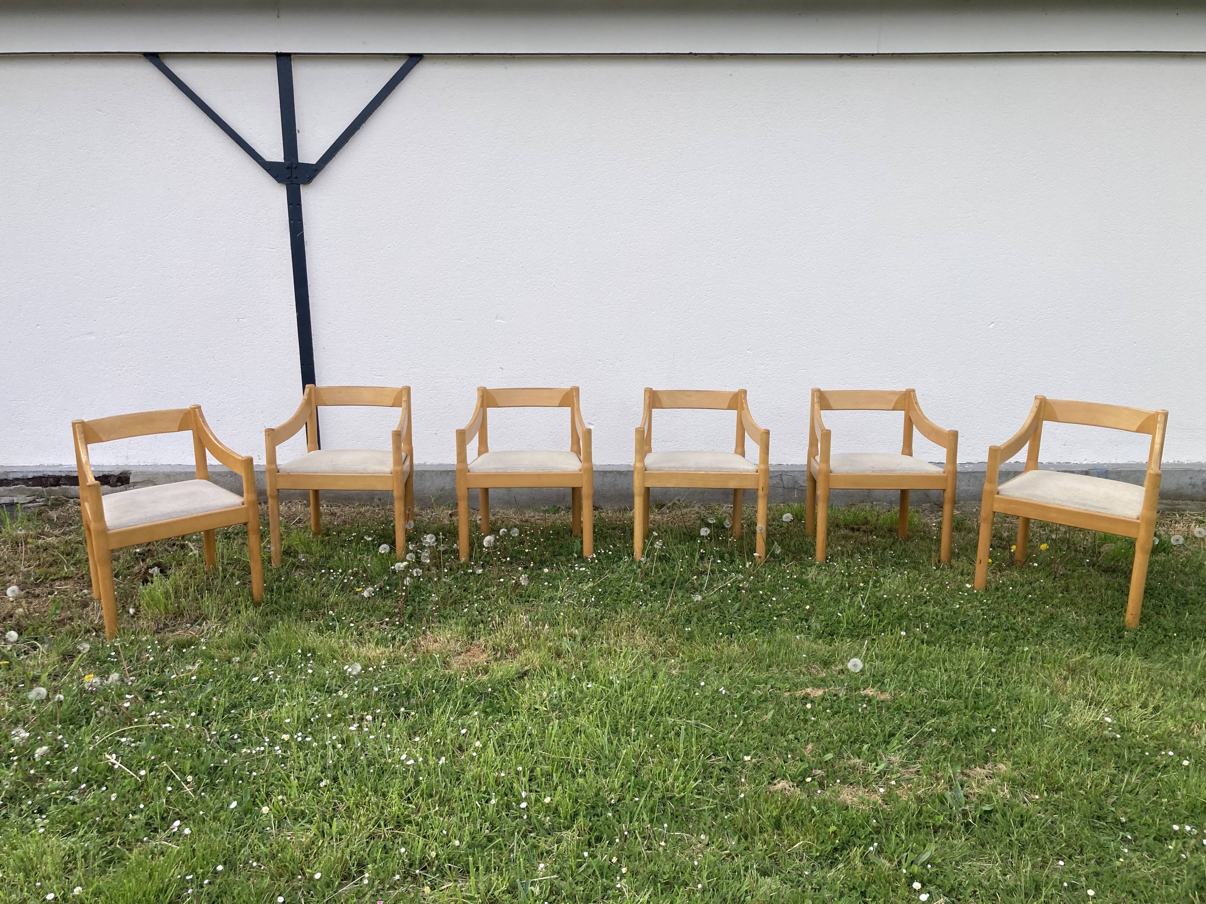 Six Carimate Cassina armchairs 1960's by Vico Magistretti
