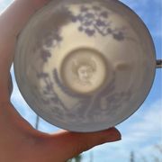 Japanese porcelain service with lithophany, blue and white floral decorations.