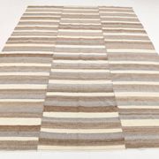 Contemporary Brown & Beige Striped Motifs Vintage Kilim Rug, 226x306Cm