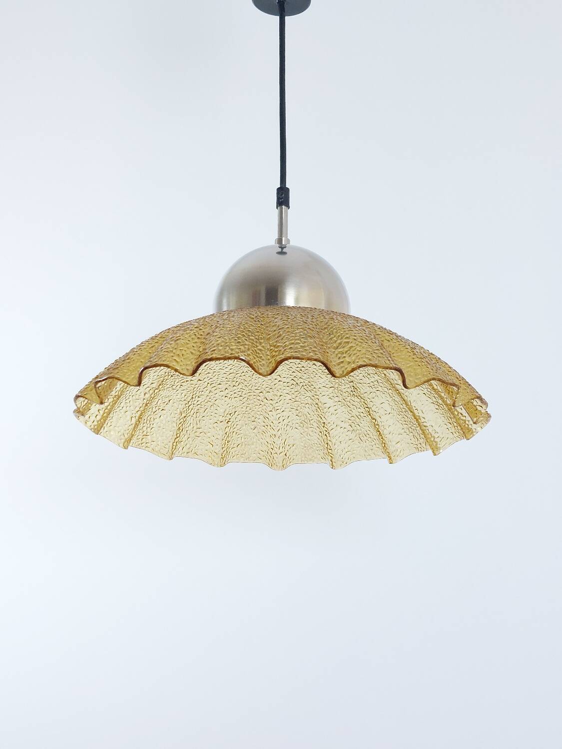Vintage structured glass and metal pendant light 1980s