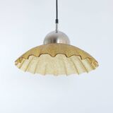 Vintage structured glass and metal pendant light 1980s